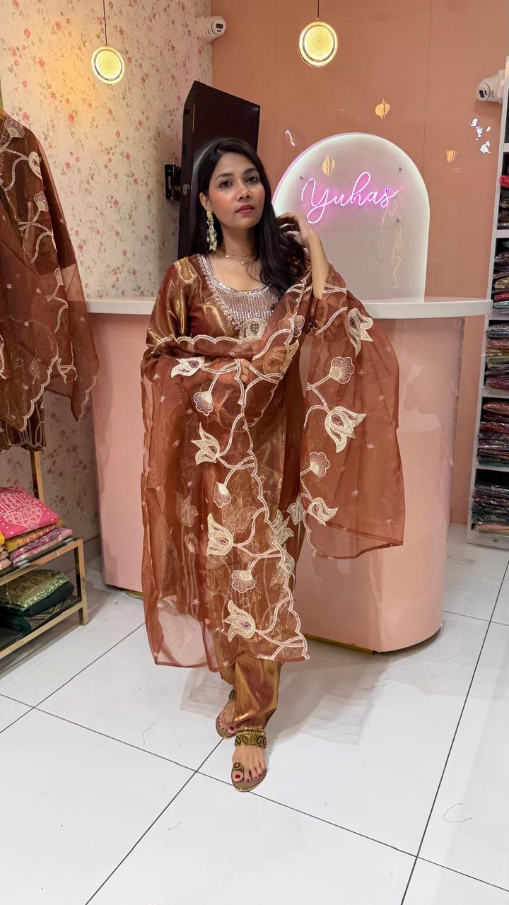 Premium Brown glass weddding salwar - YVS367