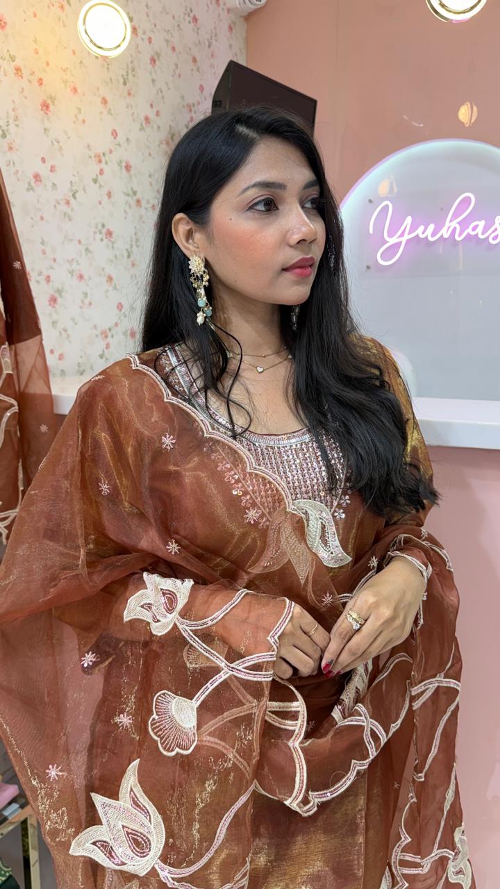 Premium Brown glass weddding salwar - YVS367