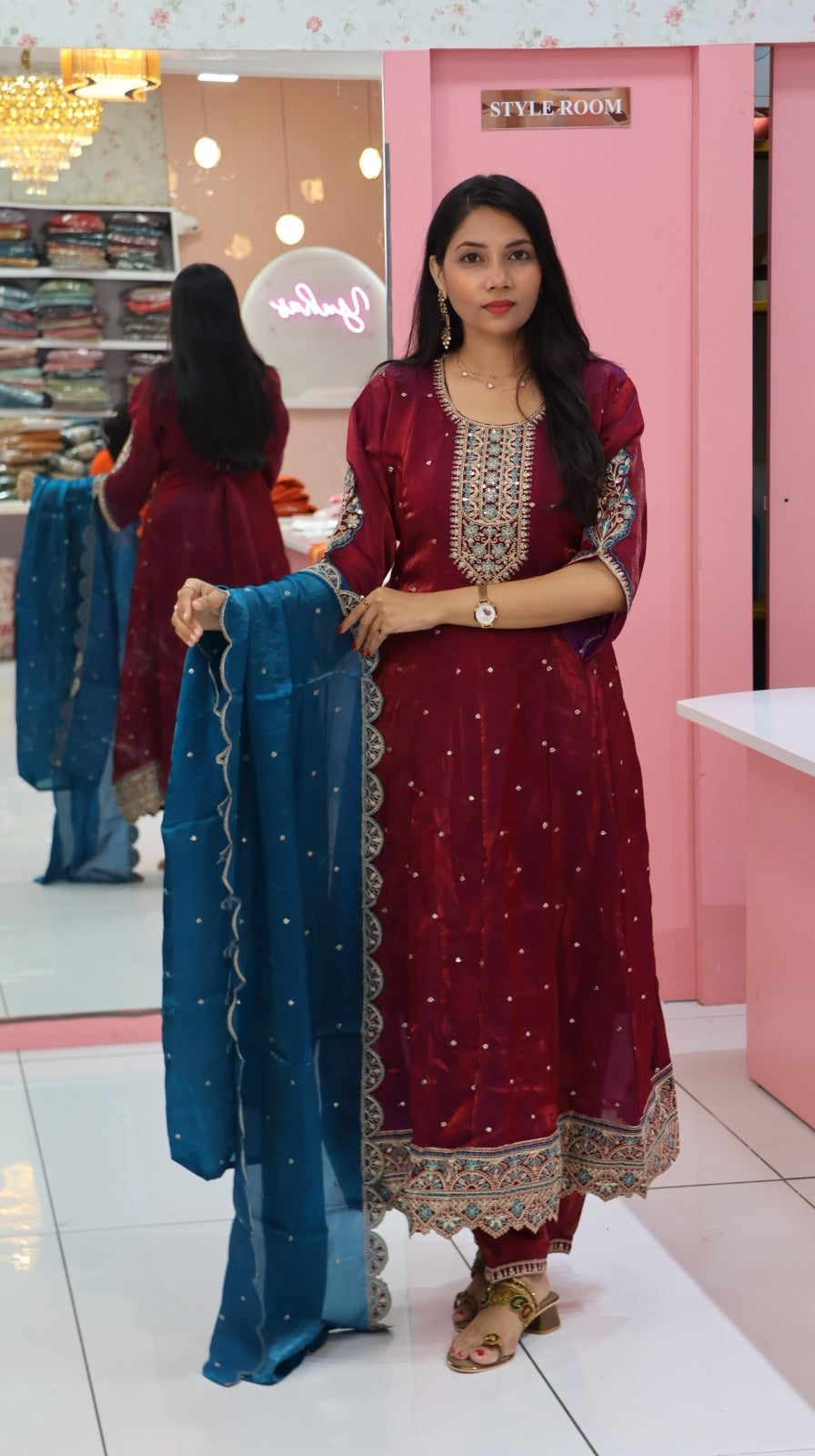 Premium magenta glass anarkali salwar