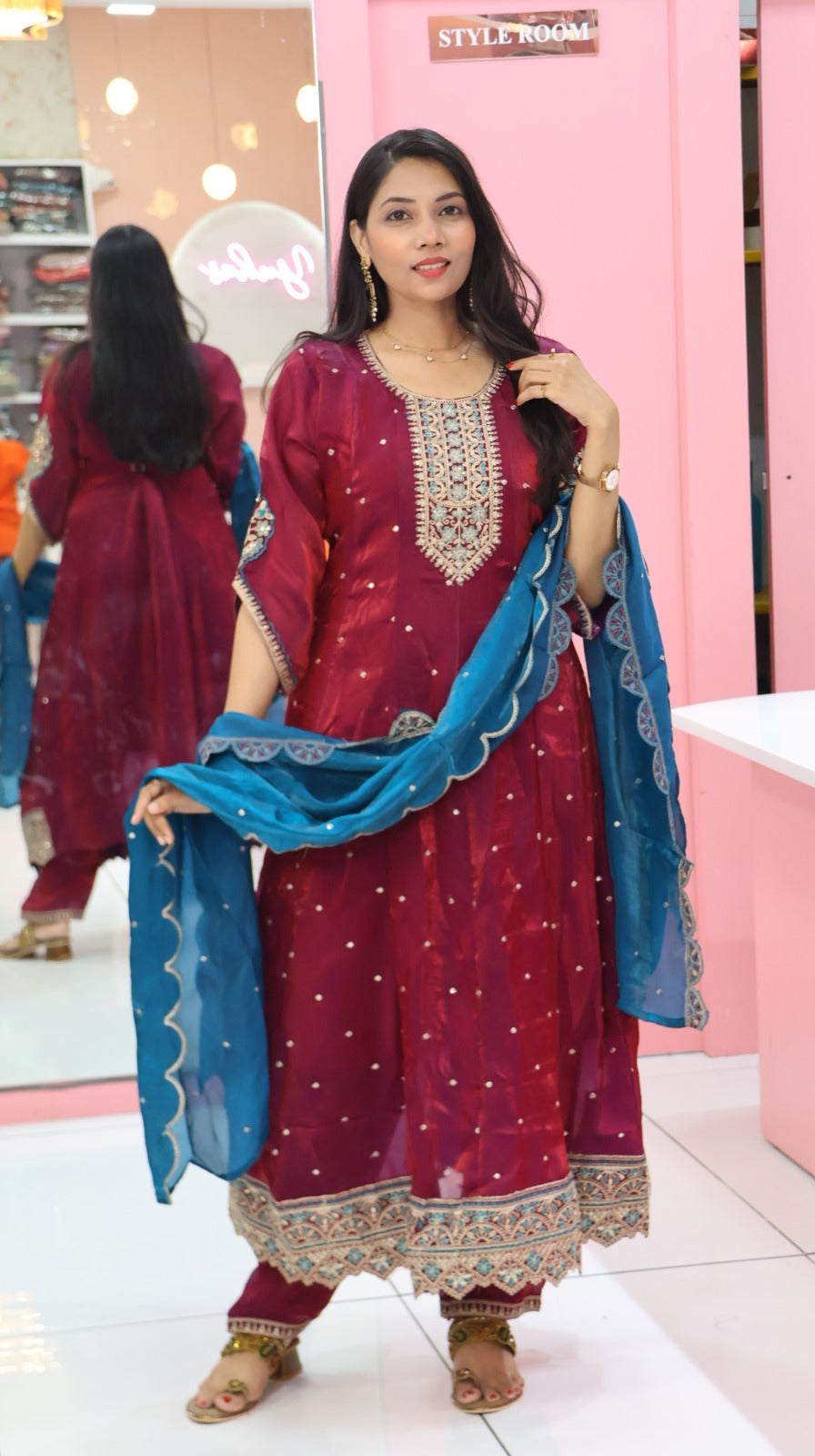 Premium magenta glass anarkali salwar