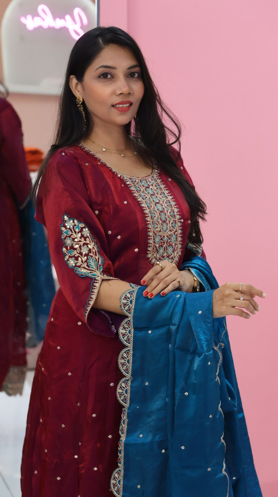 Premium magenta glass anarkali salwar