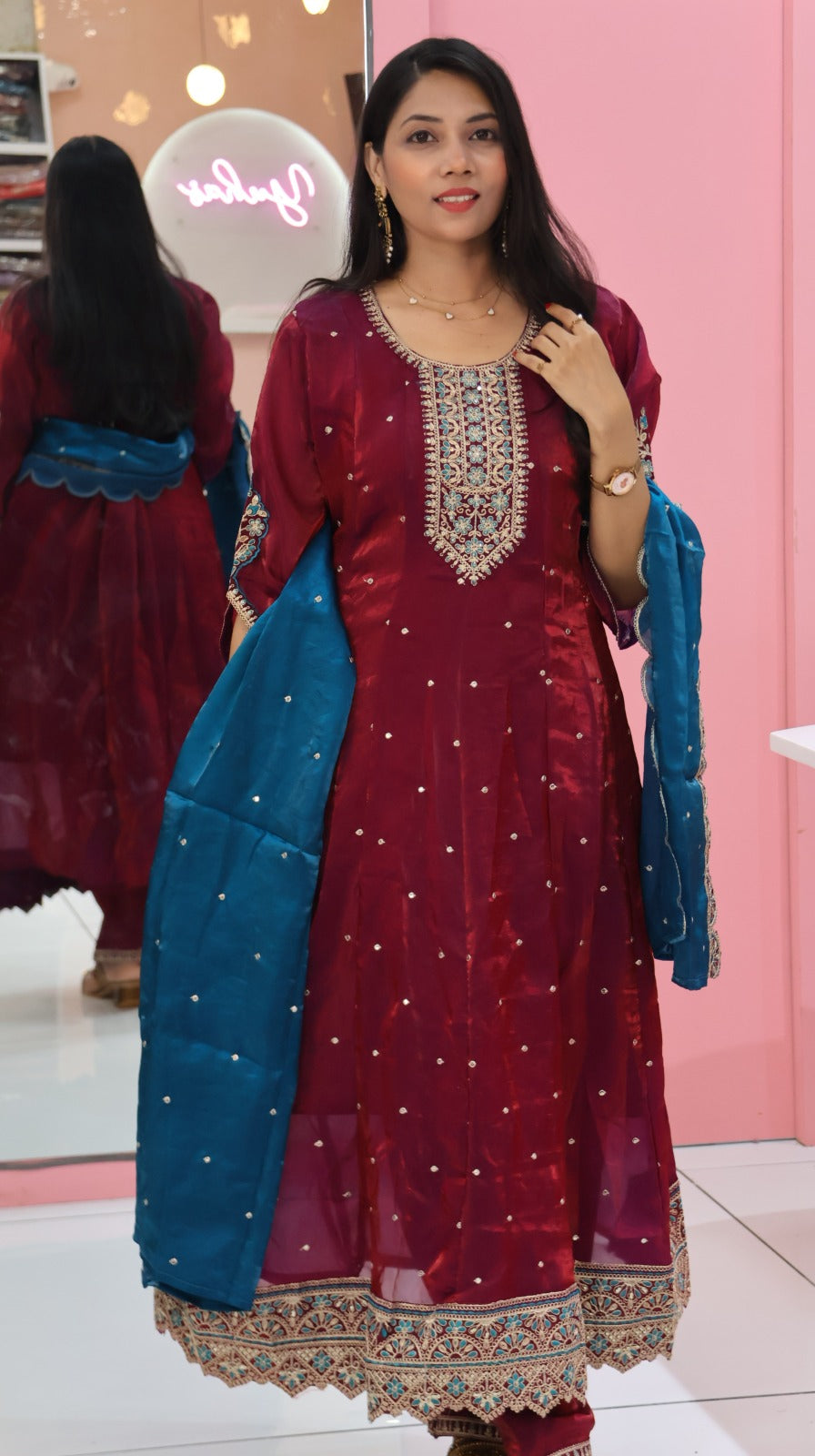 Premium magenta glass anarkali salwar
