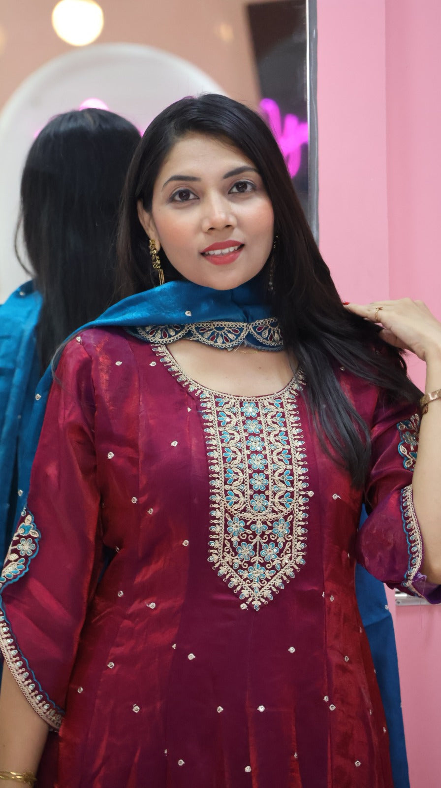 Premium magenta glass anarkali salwar