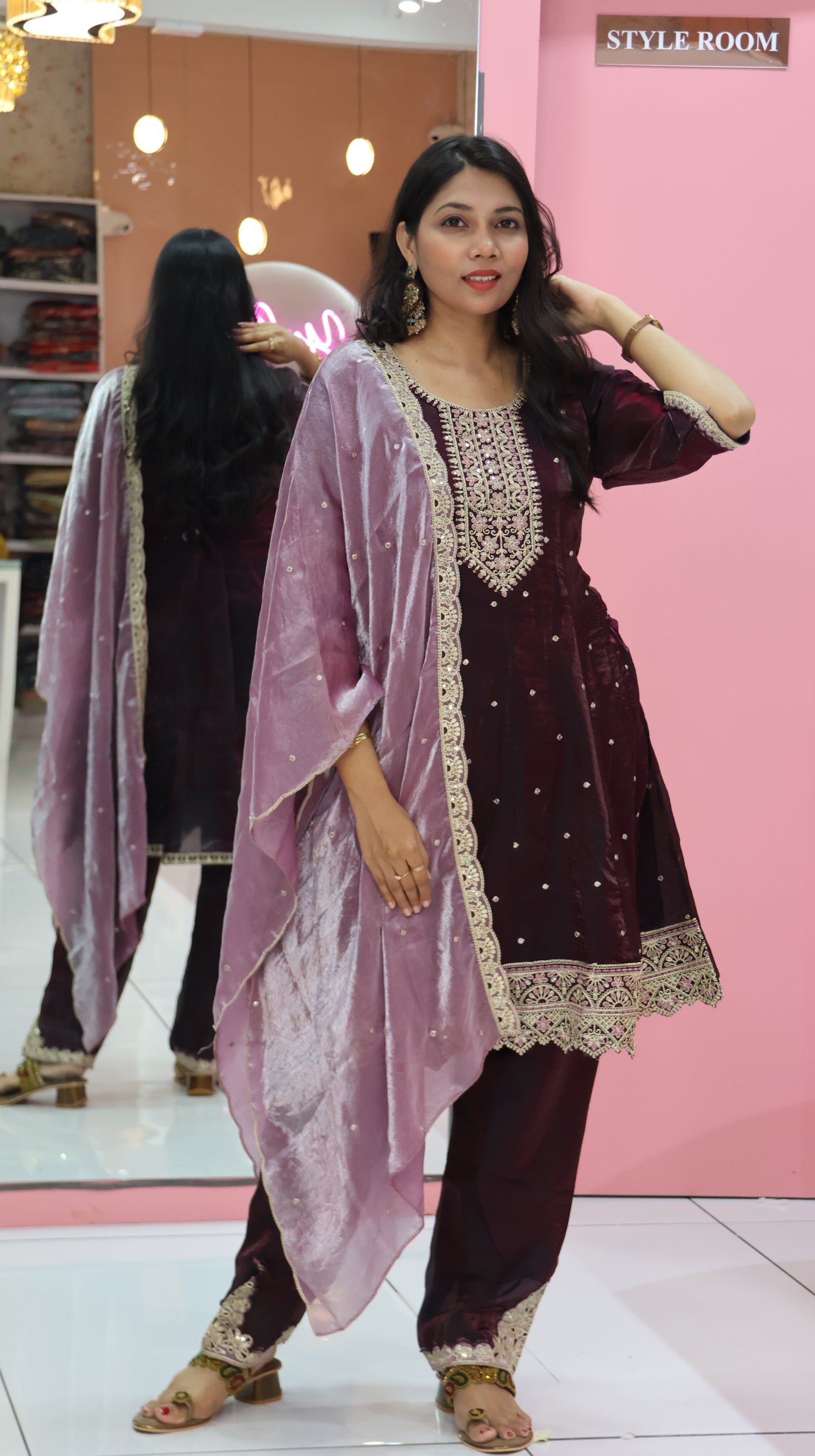Premium Glass Wine Short Anarkali Suit - YVS372