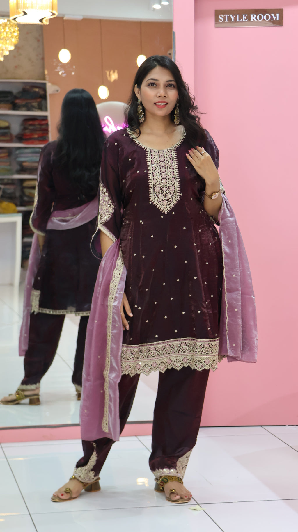 Premium Glass Wine Short Anarkali Suit - YVS372