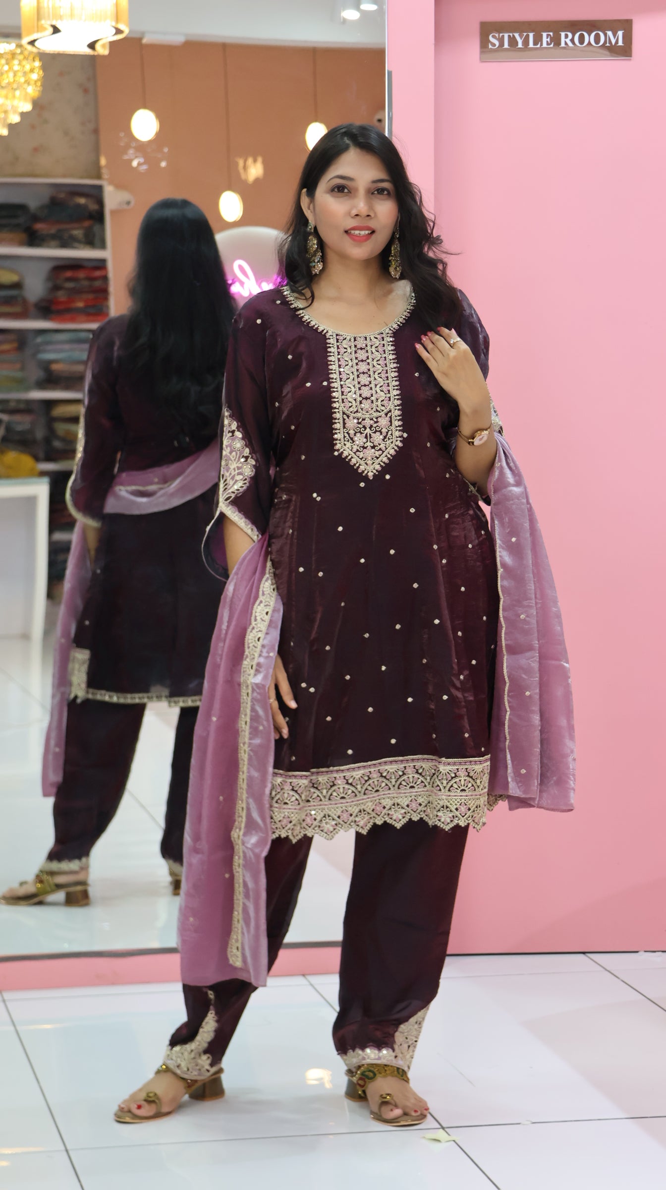 Premium Glass Wine Short Anarkali Suit - YVS372
