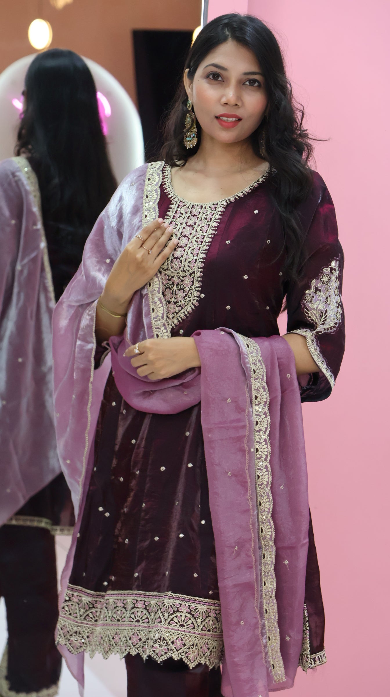 Premium Glass Wine Short Anarkali Suit - YVS372