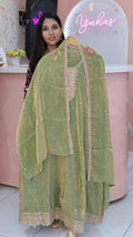 Premium Persian Green Velvet organza Anarkali Salwar - YFS375