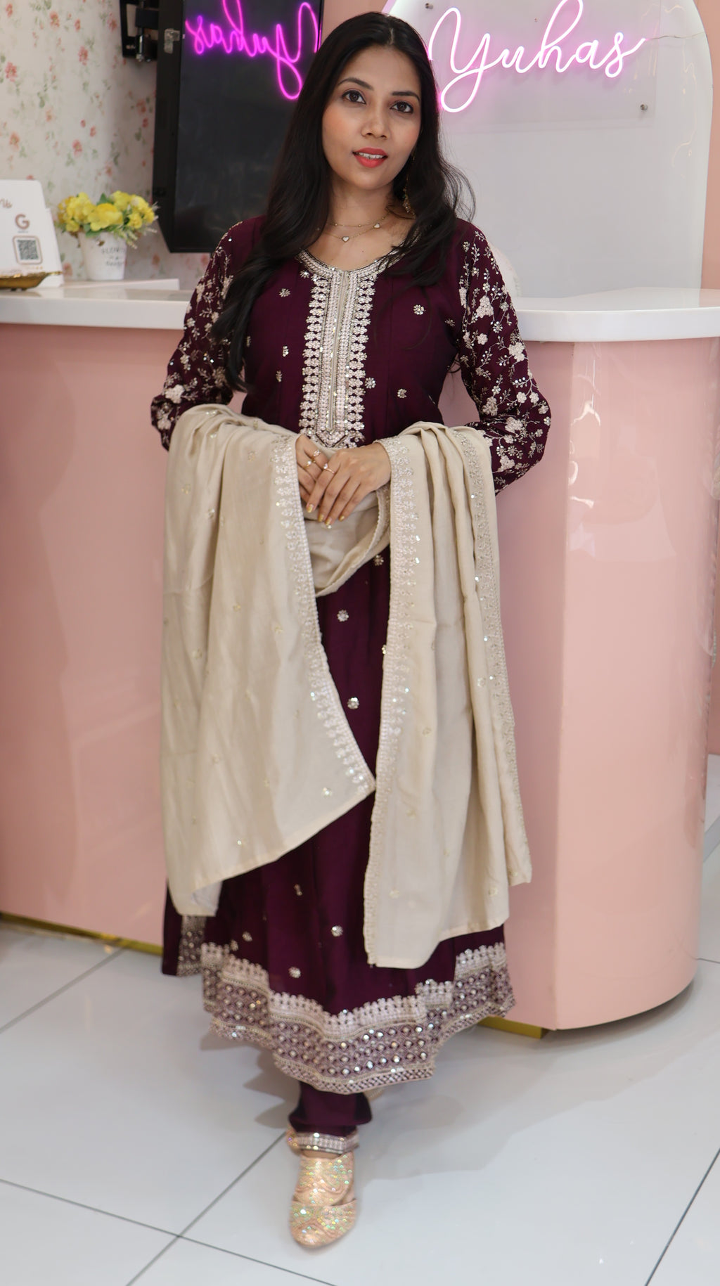 Premium Dark Wine Anarkali Salwar - YVS378