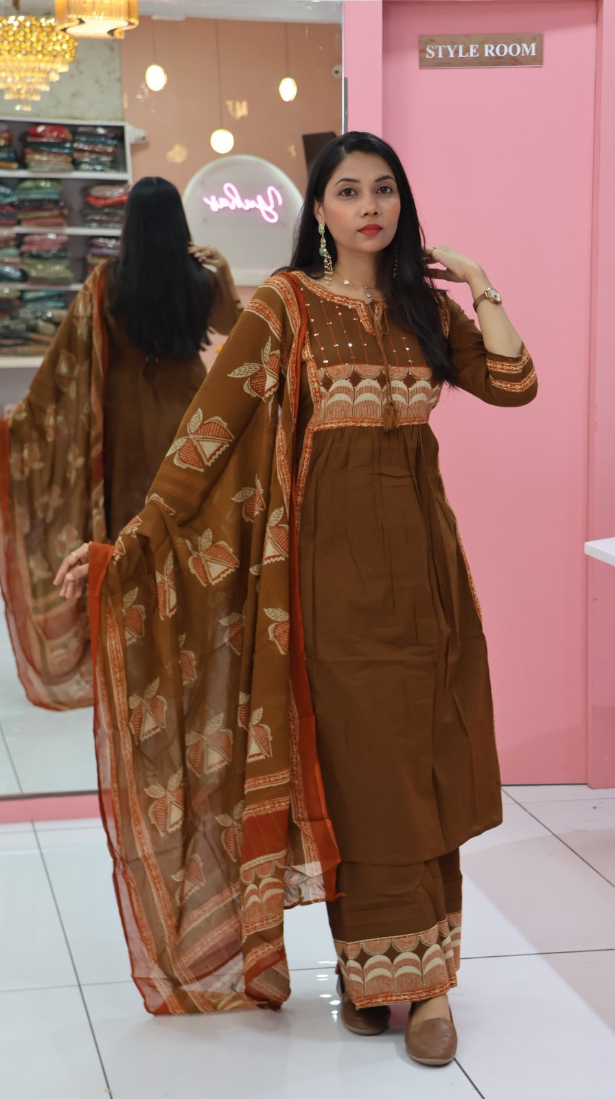 Pure cotton Brown Aline Salwar