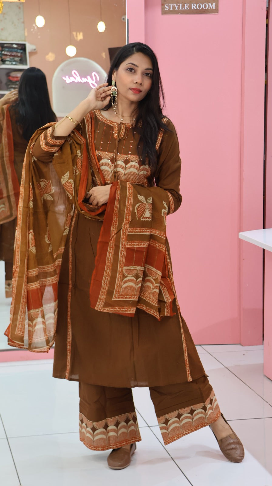 Pure cotton Brown Aline Salwar