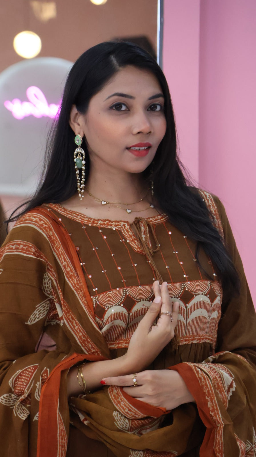 Pure cotton Brown Aline Salwar