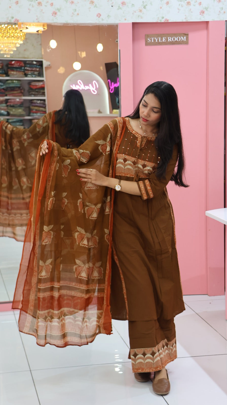 Pure cotton Brown Aline Salwar