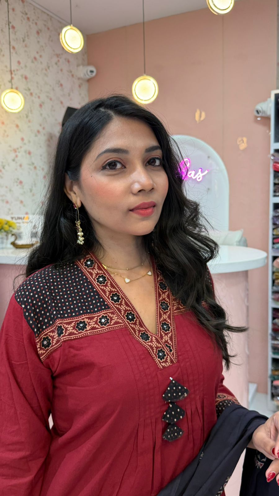 Maroon with black pure dabu cotton handblock prints with bottom and dhupatta