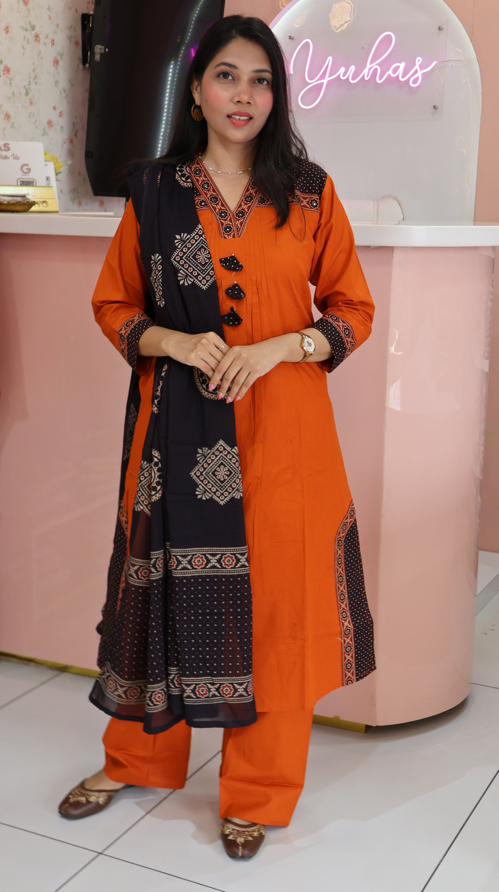 Pure Cotton Aline Orange Salwar - YVS412