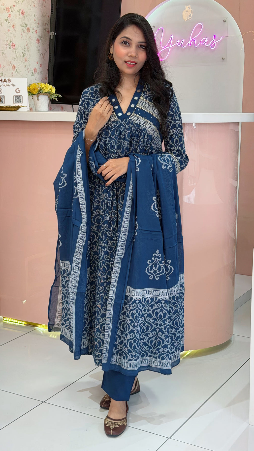 Pure Cotton Blue Anarkali Salwar - YVS425