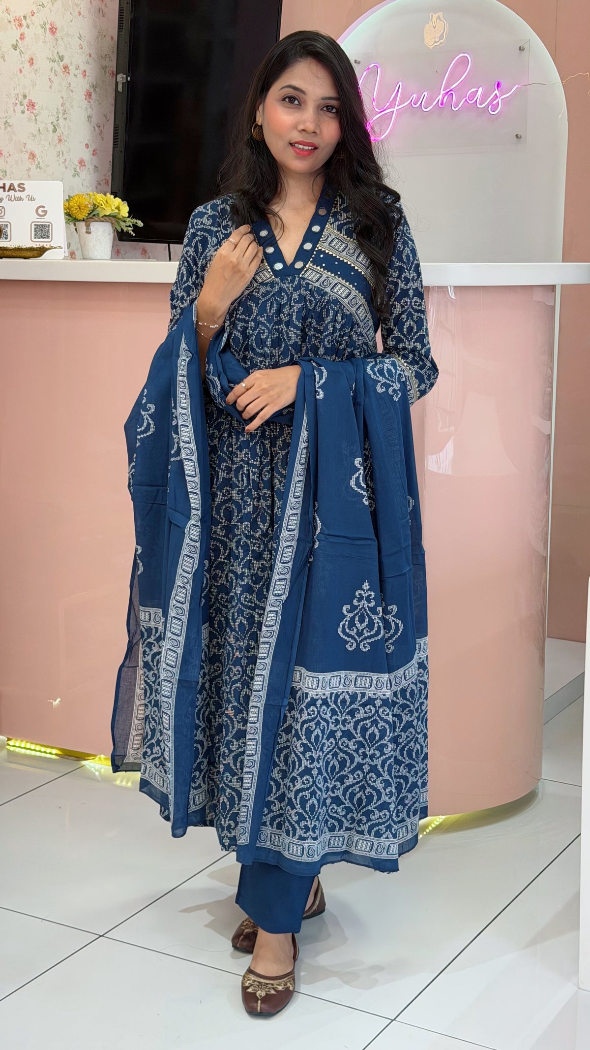 Pure Cotton Blue Anarkali Salwar - YVS425