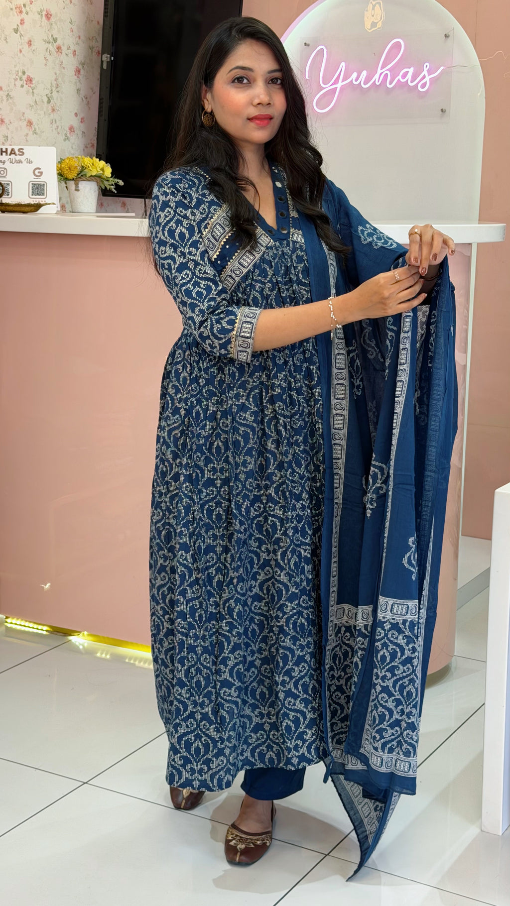 Pure Cotton Blue Anarkali Salwar - YVS425