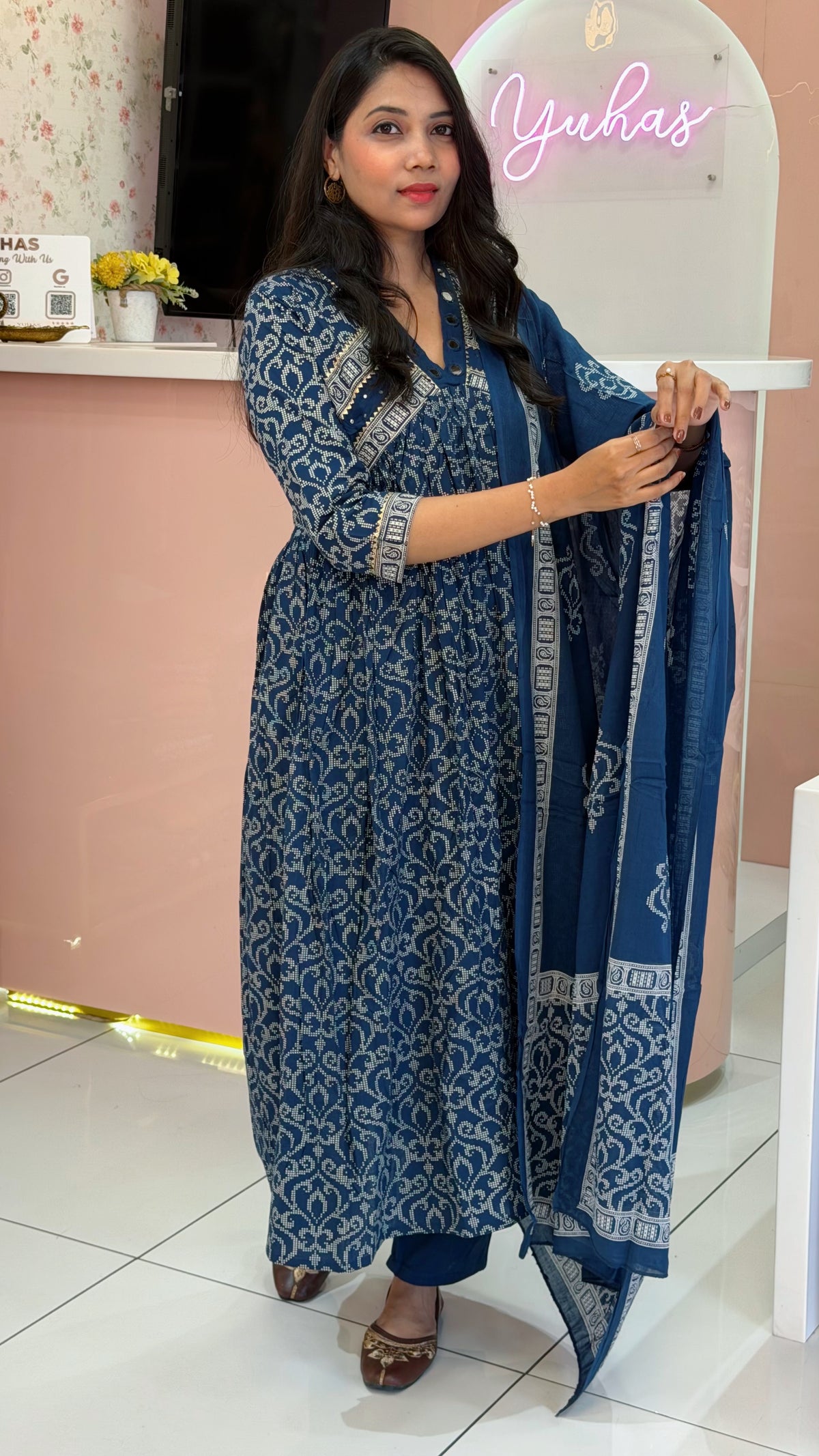 Pure Cotton Blue Anarkali Salwar - YVS425