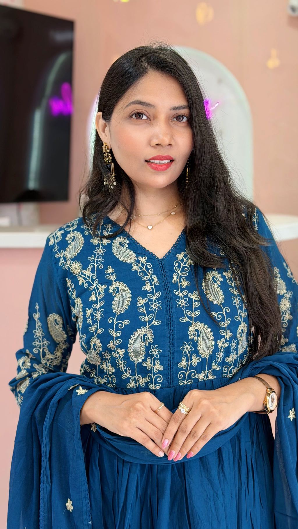 Pure Mul Cotton Teal Blue anarkali Salwar - YVS426