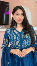 Pure Mul Cotton Teal Blue anarkali Salwar - YVS426