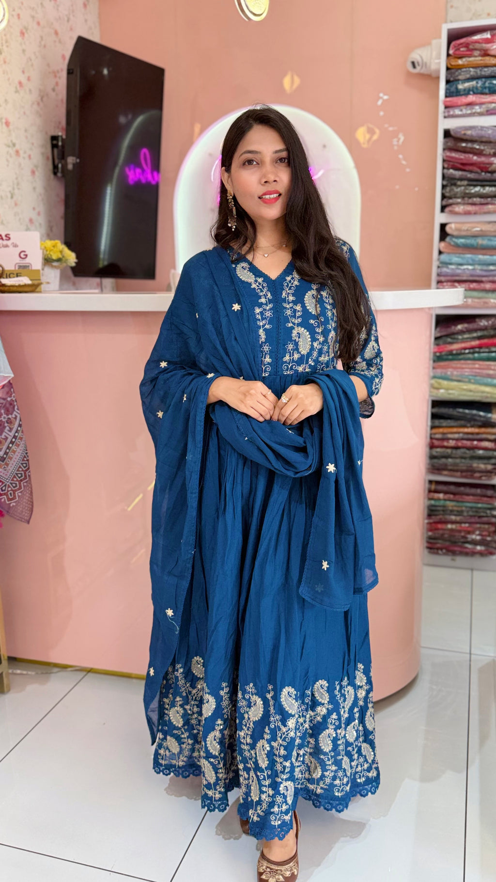 Pure Mul Cotton Teal Blue anarkali Salwar - YVS426