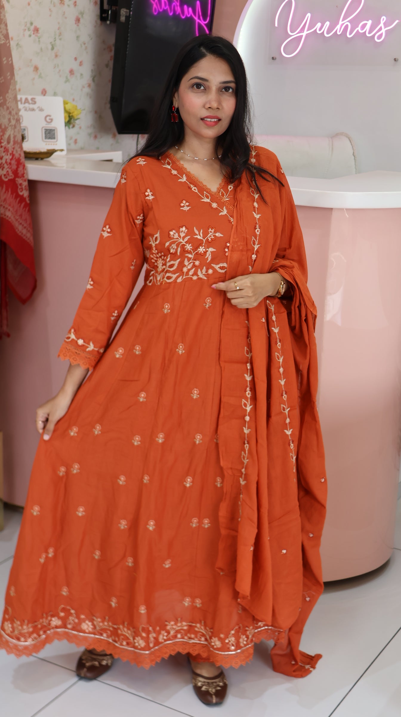 Rustic Orange Anarkali Salwar- YVS427