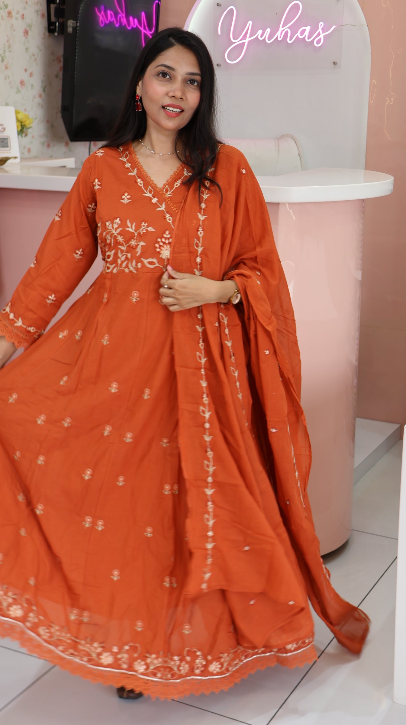 Rustic Orange Anarkali Salwar- YVS427