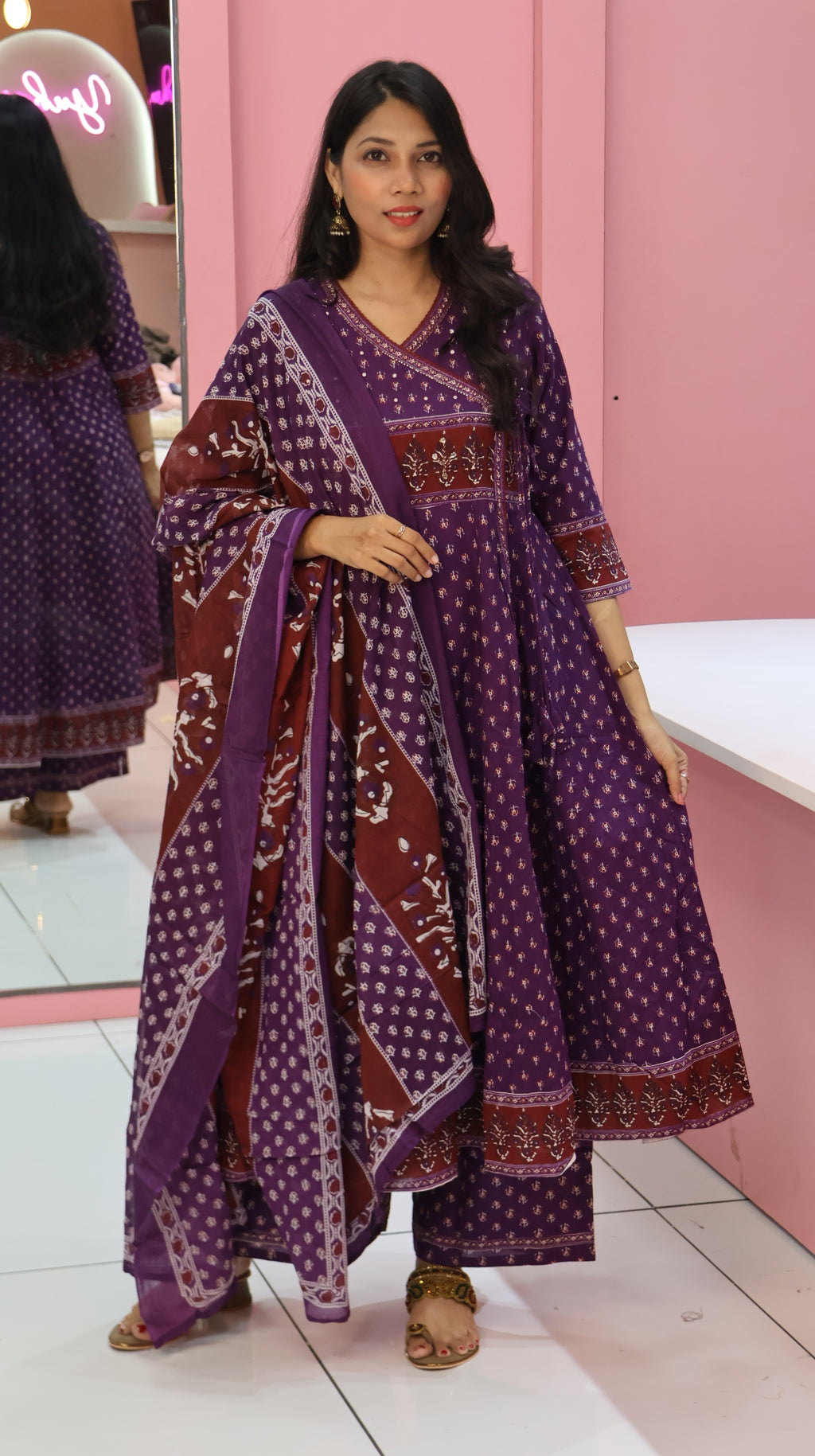 Pure Cotton Purple Anarkali Suit - YVS432