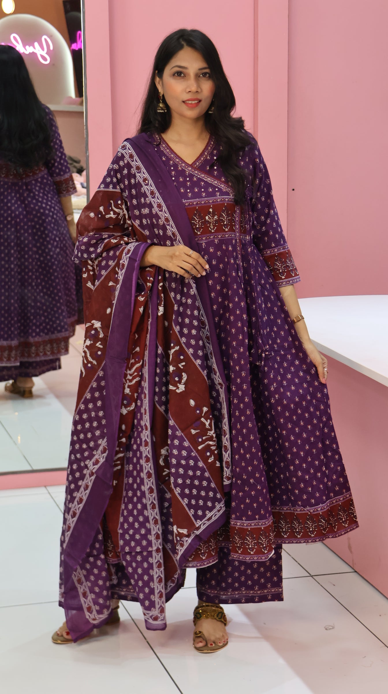 Pure Cotton Purple Anarkali Suit - YVS432