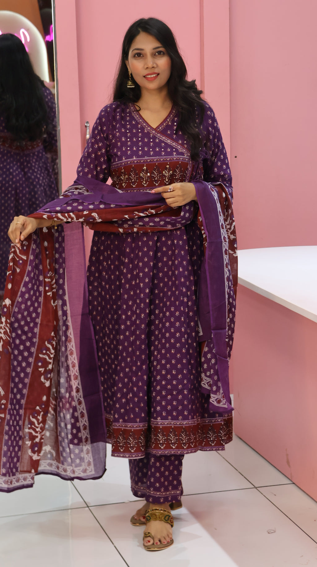 Pure Cotton Purple Anarkali Suit - YVS432