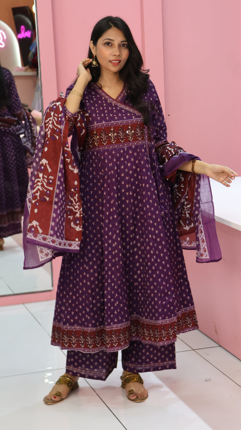 Pure Cotton Purple Anarkali Suit - YVS432