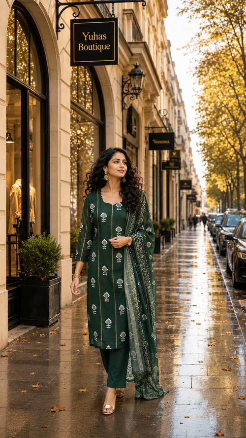 Bottel Green Soft Organza Salwar suit -  YVS444