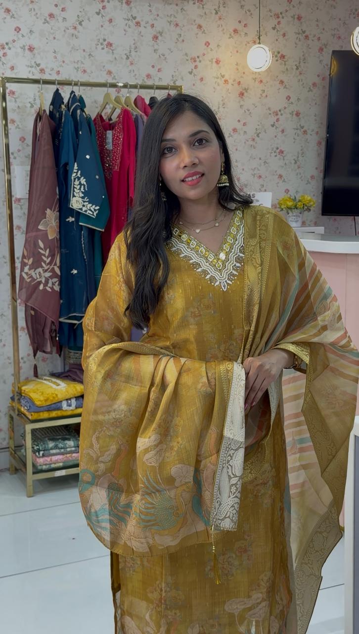 Premium Golden Banarasi silk salwar suit - YVS455