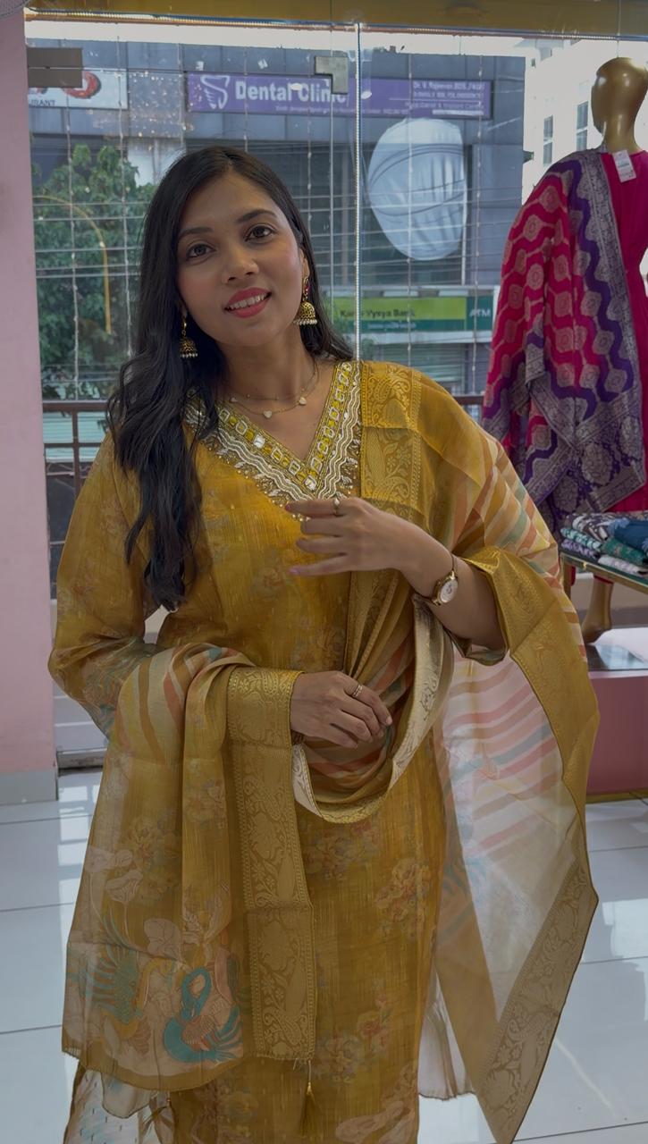 Premium Golden Banarasi silk salwar suit - YVS455