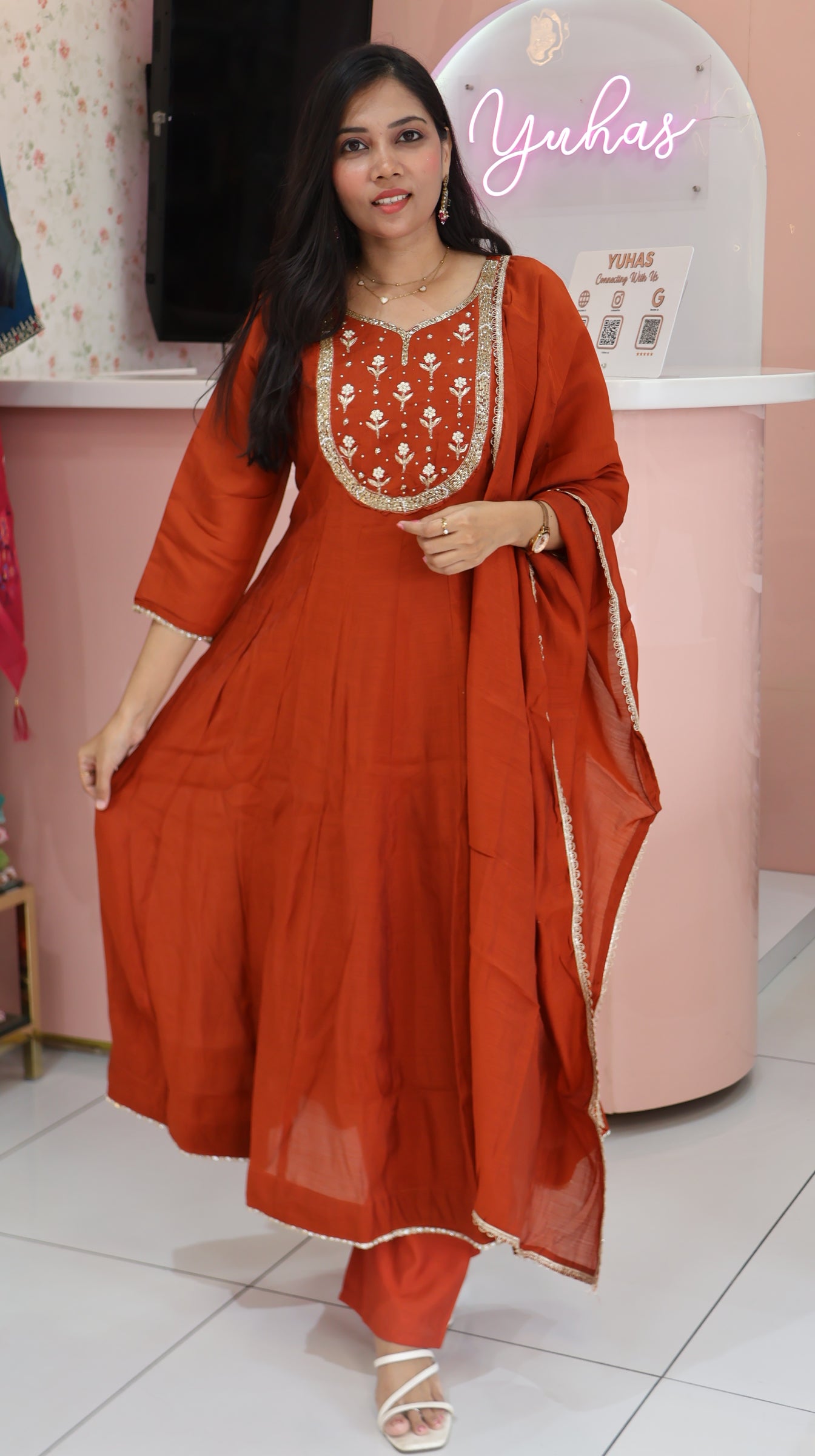 Premium Rustic Orange Mul Anarkali Salwar- YVS457