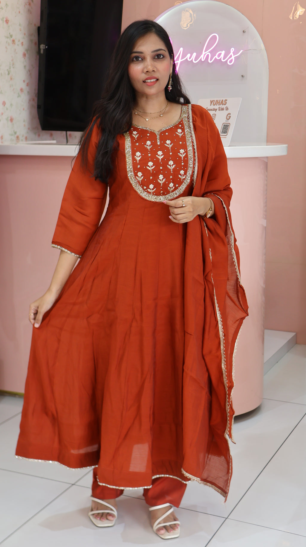 Premium Rustic Orange Mul Anarkali Salwar- YVS457