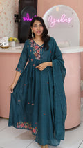 Premium Peacock green mul cotton Anarkali -YVS464