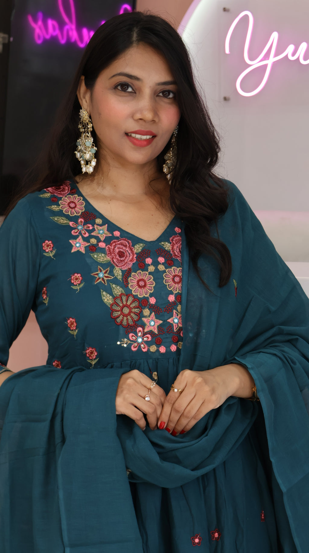 Premium Peacock green mul cotton Anarkali -YVS464