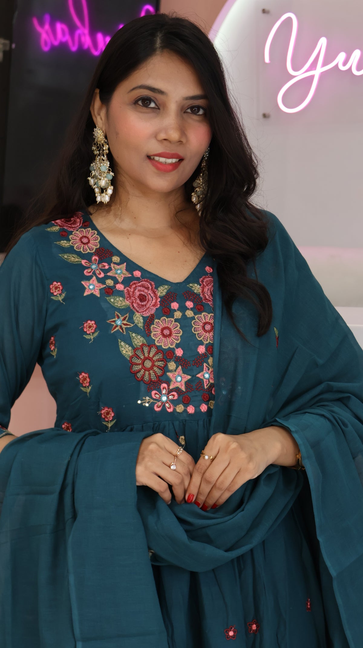 Premium Peacock green mul cotton Anarkali -YVS464