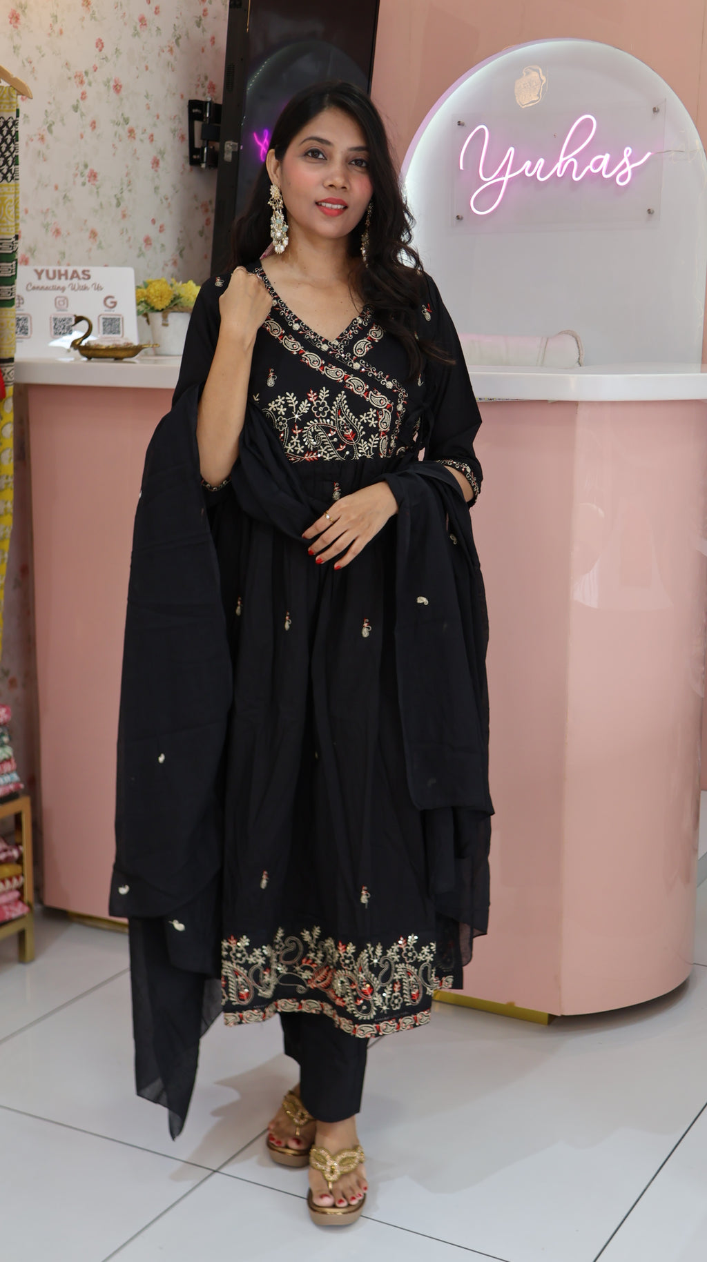 Pure Cotton Black Anarkali Salwar - YVS465