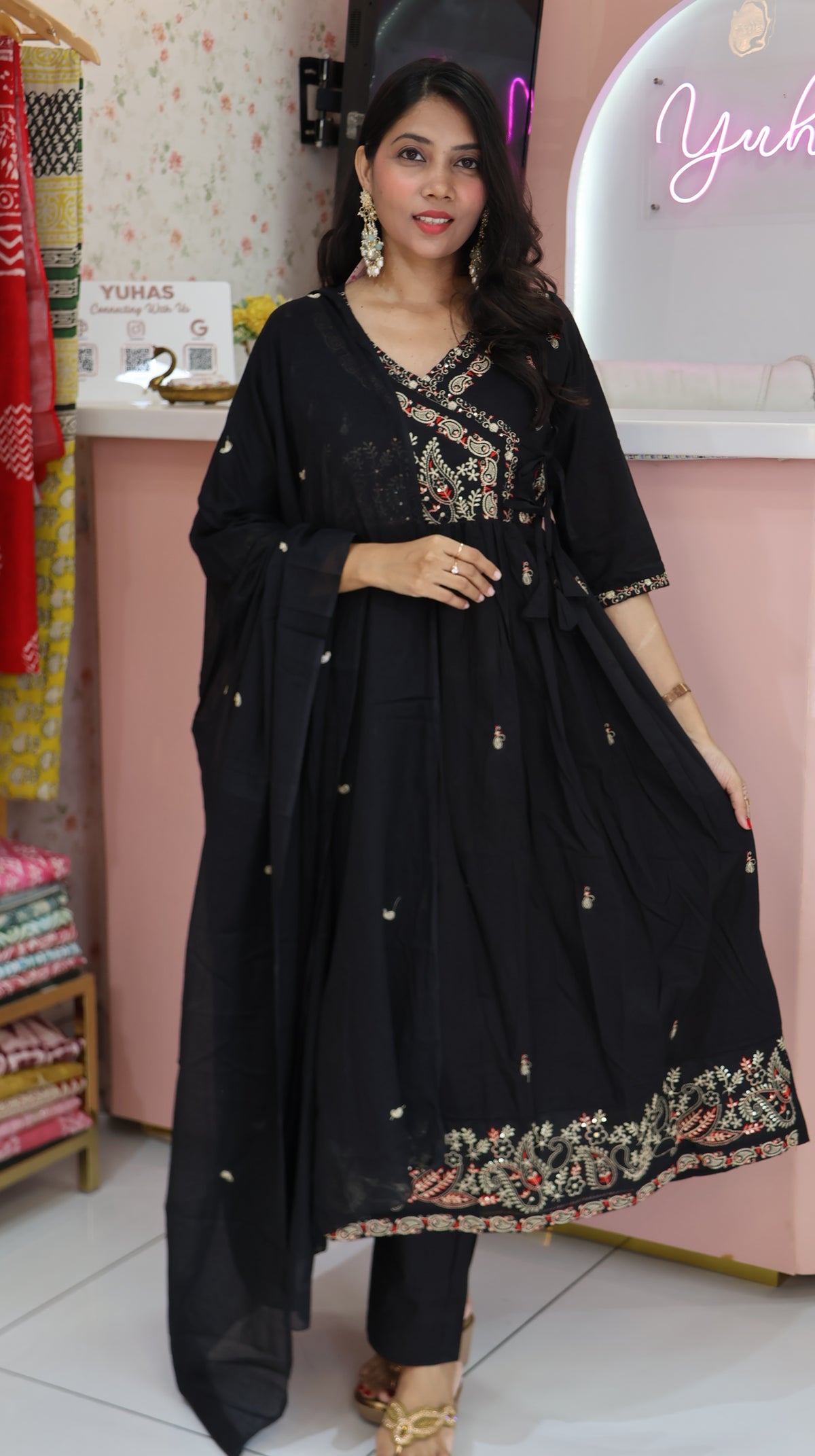 Pure Cotton Black Anarkali Salwar - YVS465