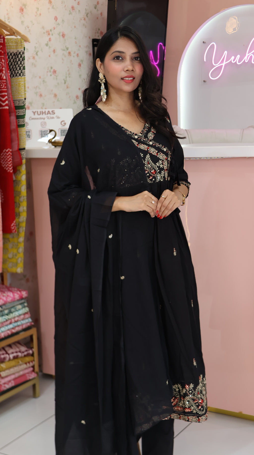 Pure Cotton Black Anarkali Salwar - YVS465