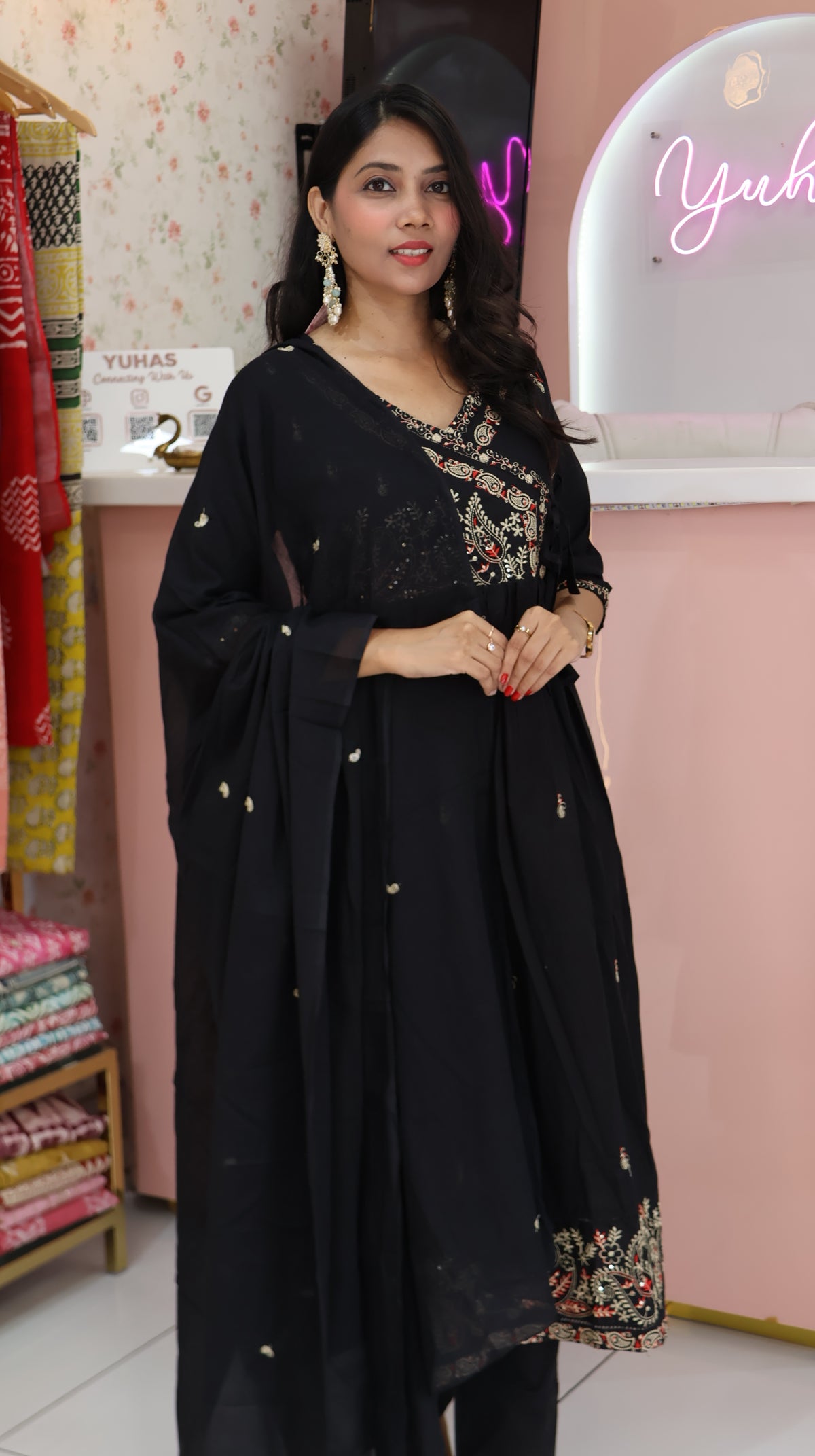 Pure Cotton Black Anarkali Salwar - YVS465