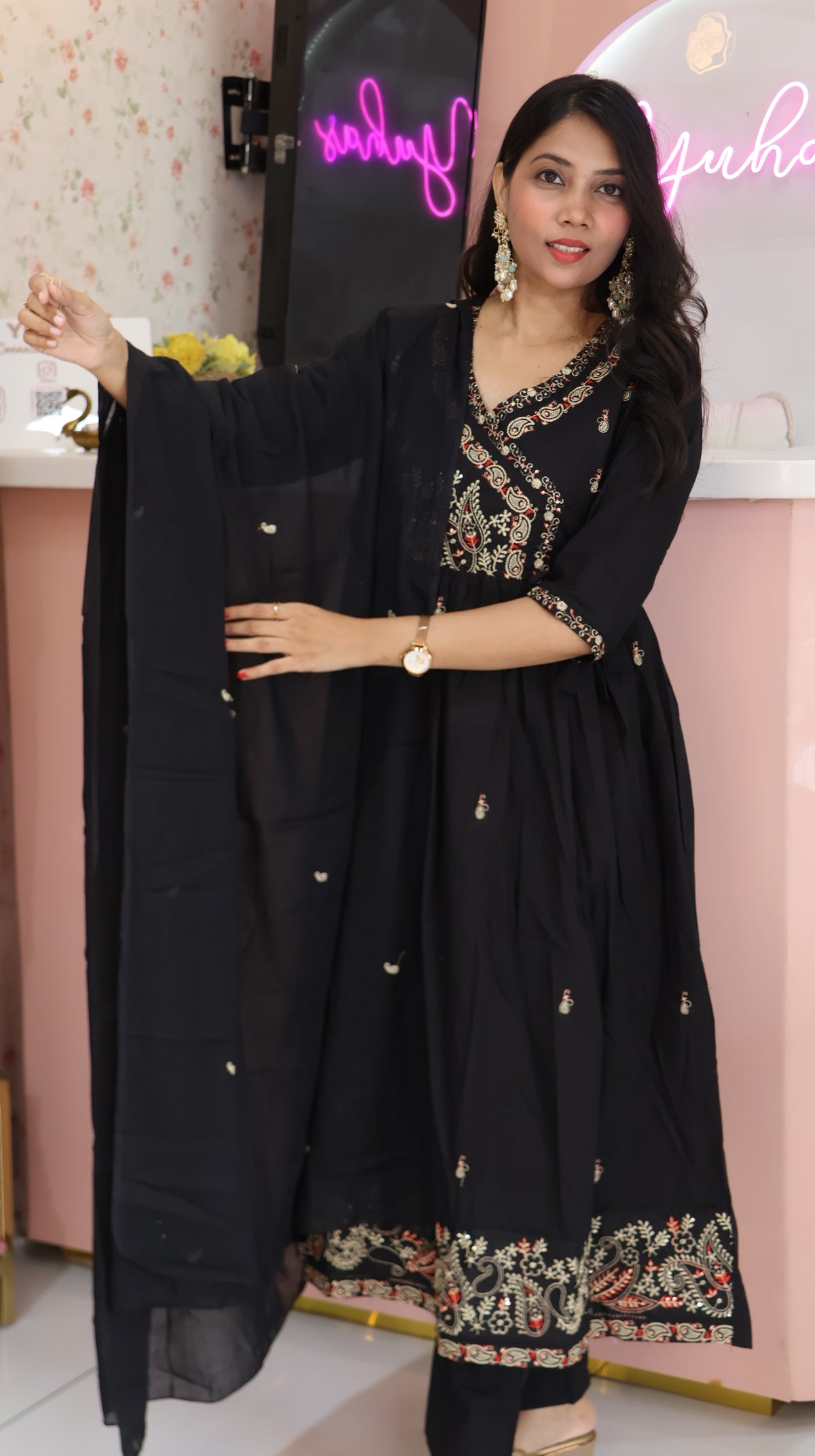Pure Cotton Black Anarkali Salwar - YVS465