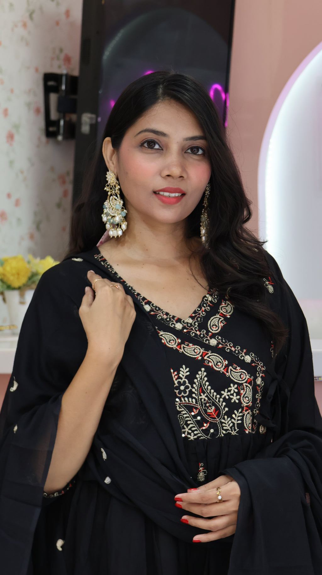 Pure Cotton Black Anarkali Salwar - YVS465