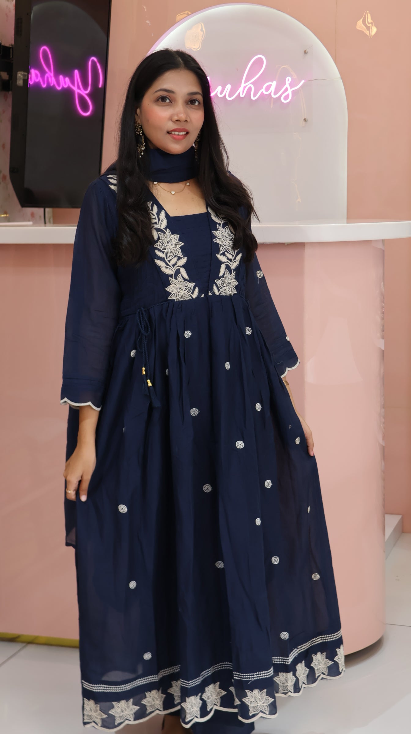 Premium NevyBlue Mul cotton Anarkali Suit - YVS466