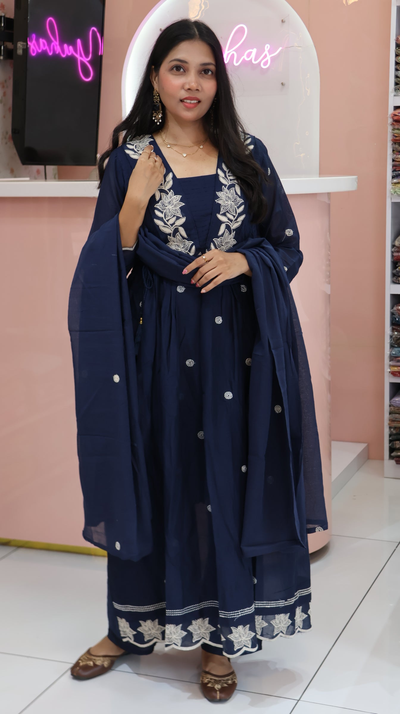 Premium NevyBlue Mul cotton Anarkali Suit - YVS466
