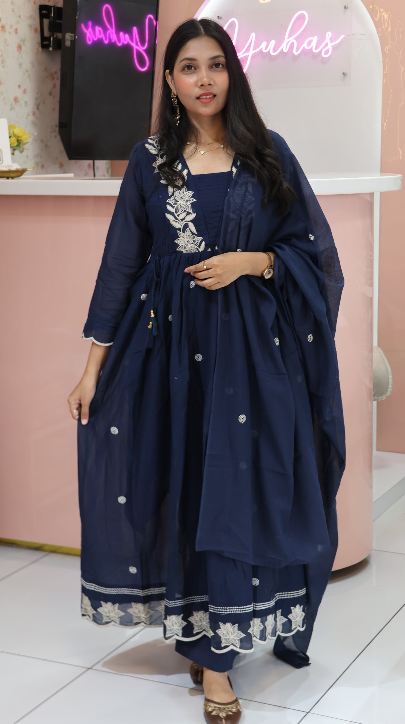 Premium NevyBlue Mul cotton Anarkali Suit - YVS466
