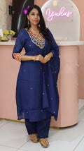 Premium Blue Mul chanderi Partywear Salwar- YVS514